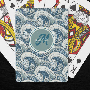 Polynesian Beach Waves and Flowers Ocean Pattern Playing Cards