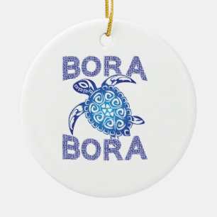 Polynesian Blue Tribal Sea Turtle Bora Bora Ceramic Tree Decoration
