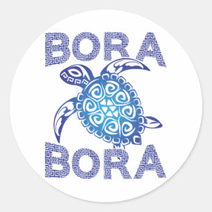 Polynesian Blue Tribal Sea Turtle Bora Bora Classic Round Sticker
