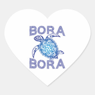Polynesian Blue Tribal Sea Turtle Bora Bora Heart Sticker