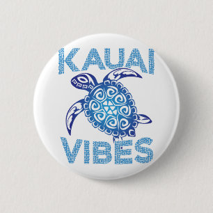 Polynesian Blue Tribal Sea Turtle Kauai Vibes  6 Cm Round Badge