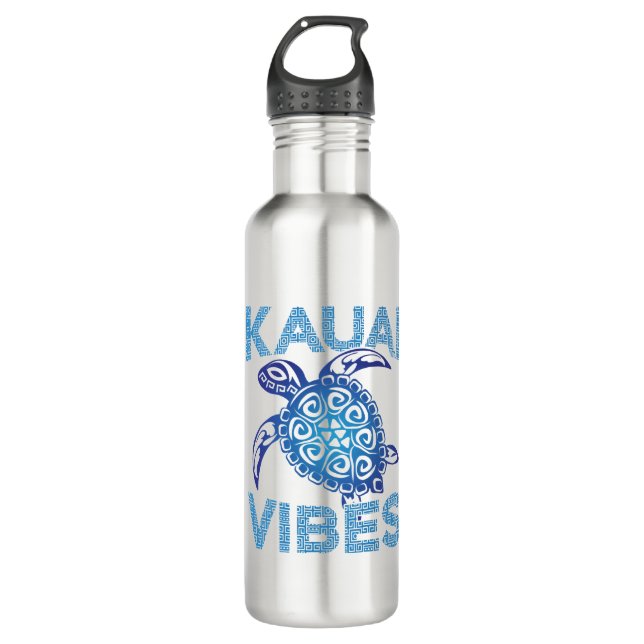 Polynesian Blue Tribal Sea Turtle Kauai Vibes 710 Ml Water Bottle (Front)