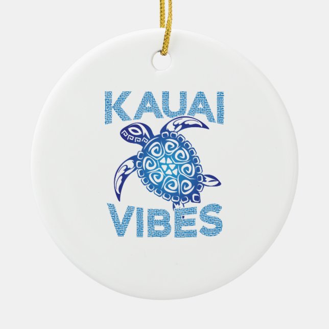 Polynesian Blue Tribal Sea Turtle Kauai Vibes Ceramic Tree Decoration (Front)