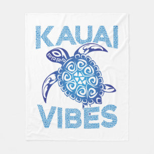 Polynesian Blue Tribal Sea Turtle Kauai Vibes Fleece Blanket
