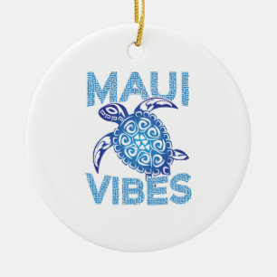 Polynesian Blue Tribal Sea Turtle Maui Vibes Ceramic Tree Decoration