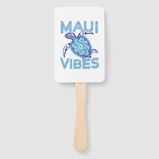 Polynesian Blue Tribal Sea Turtle Maui Vibes Hand Fan