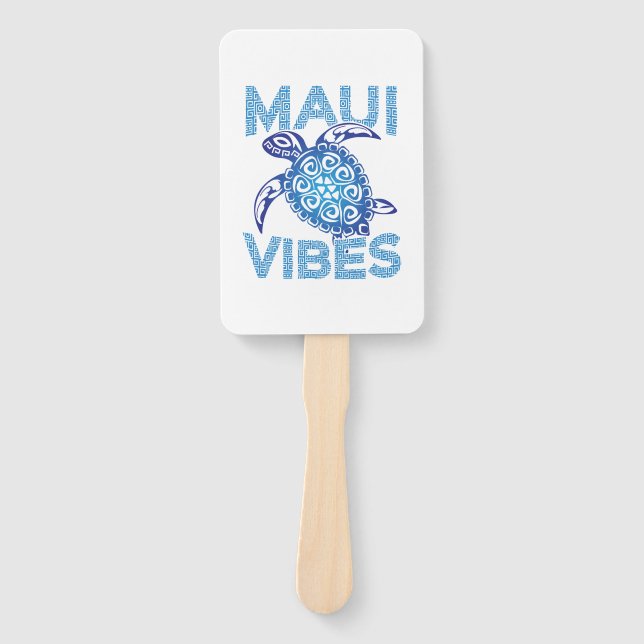 Polynesian Blue Tribal Sea Turtle Maui Vibes Hand Fan (Front)