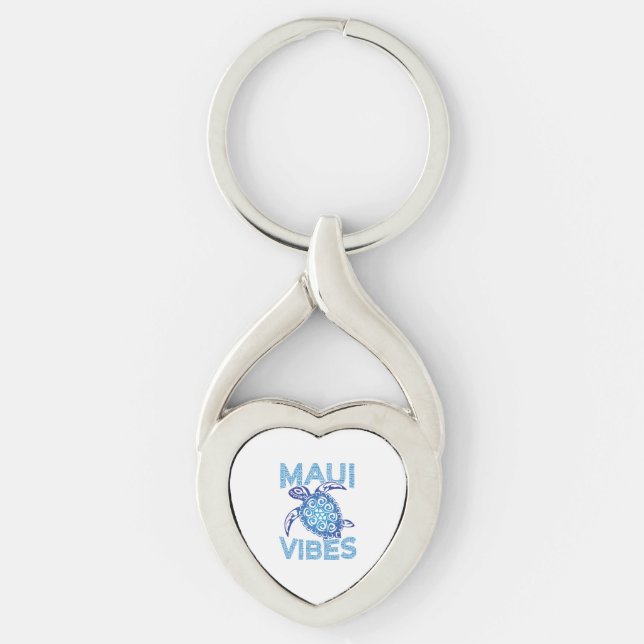 Polynesian Blue Tribal Sea Turtle Maui Vibes Key Ring (Front)