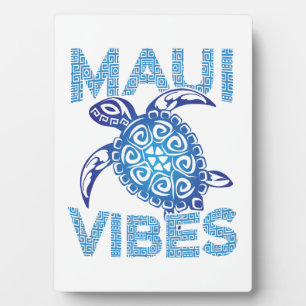 Polynesian Blue Tribal Sea Turtle Maui Vibes Plaque