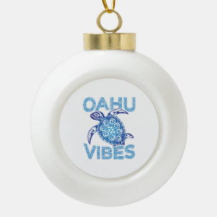 Polynesian Blue Tribal Sea Turtle Oahu Vibes Ceramic Ball Christmas Ornament