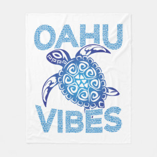 Polynesian Blue Tribal Sea Turtle Oahu Vibes Fleece Blanket