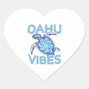 Polynesian Blue Tribal Sea Turtle Oahu Vibes Heart Sticker