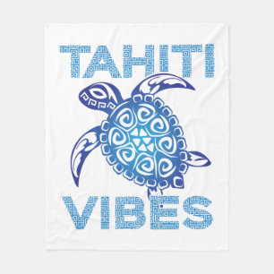 Polynesian Blue Tribal Sea Turtle Tahiti Vibes Fleece Blanket
