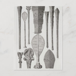 Polynesian clubs and insignia of rank postcard