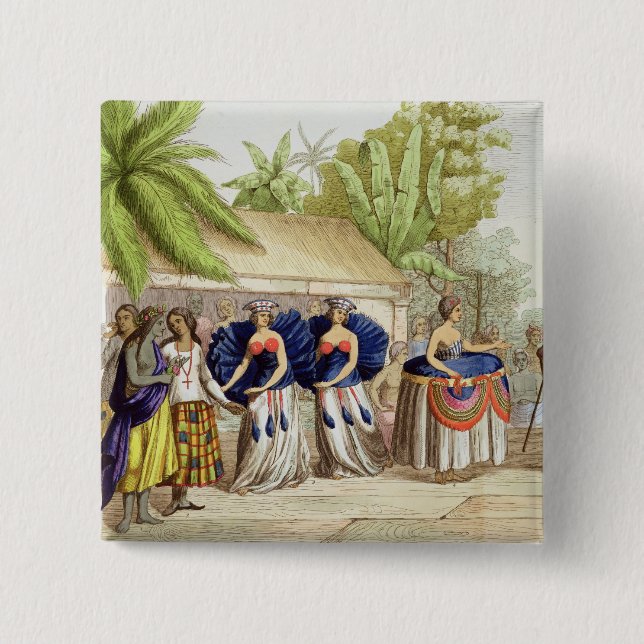 Polynesian Dancing Girls, engraved by A. Bernati ( 15 Cm Square Badge (Front)