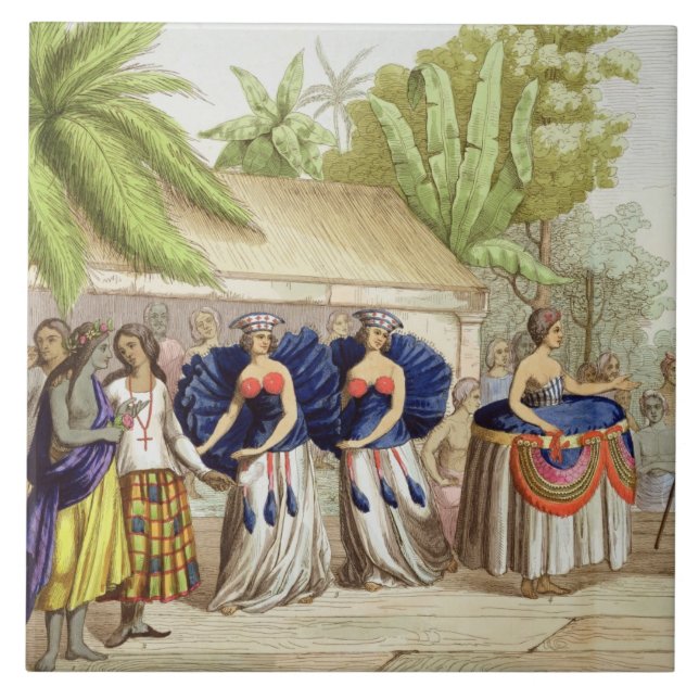 Polynesian Dancing Girls, engraved by A. Bernati ( Tile (Front)