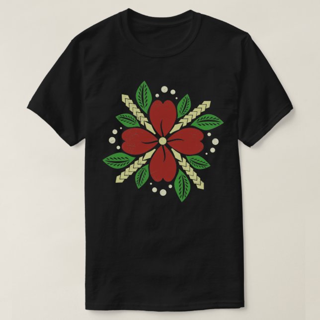 Polynesian Flower and Leaves Tribal Tattoo Gift T-Shirt (Design Front)