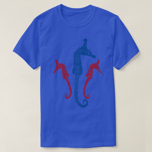 Polynesian Hawaiian Patterned Seahorses T-Shirt (Design Front)