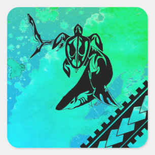 Polynesian Inspired Turtle and Shark Square Sticker