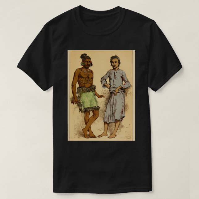 Polynesian Left and Malay men standing Hand painte T-Shirt (Design Front)