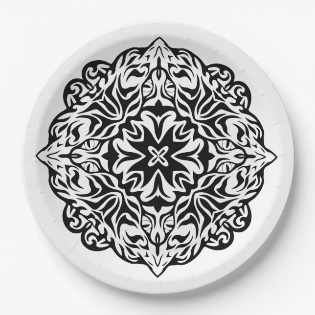 Polynesian Maori style tattoo mandala ethnic art Paper Plate (Front)