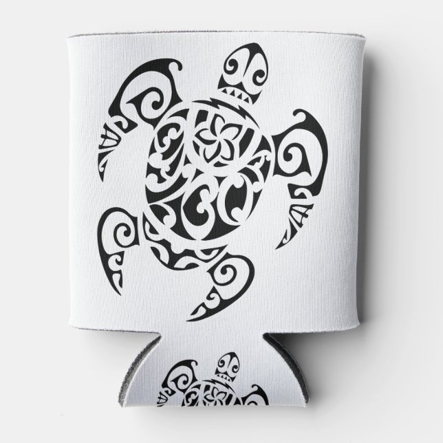 Polynesian Sea Turtle Tattoo Art Can Cooler (Front)