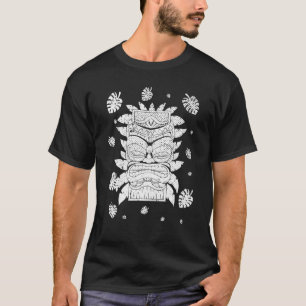 Polynesian Tiki Mask Monstera Leaves Hawaiian Luau T-Shirt