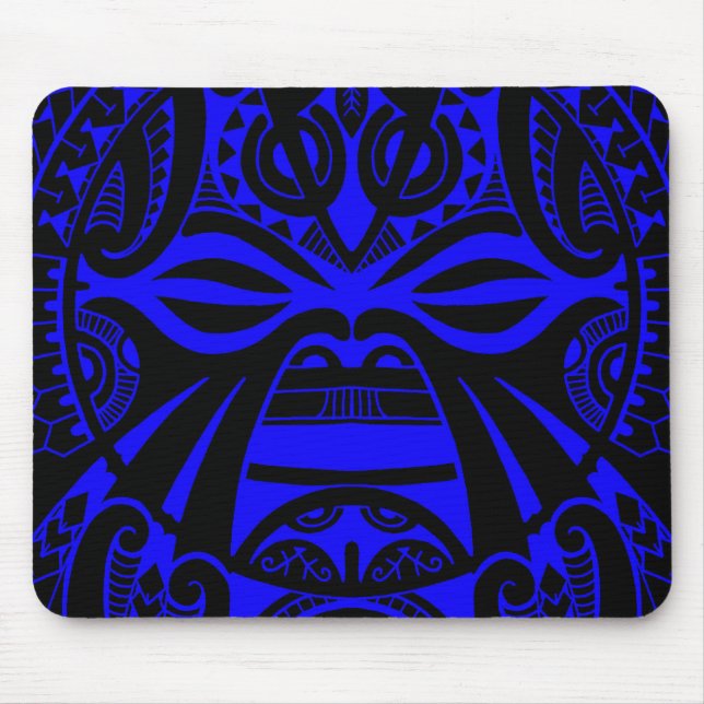 Polynesian tiki mask tattoo totem face mouse mat (Front)