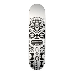 Polynesian Tiki tribal mask tattoo Skateboard