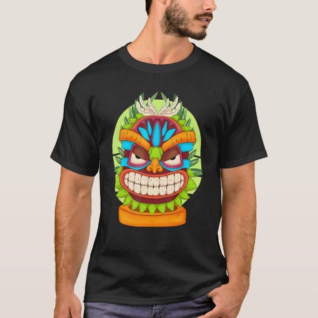 Polynesian Totem Tiki Mask Luau Party Statue Hawai T-Shirt (Front)