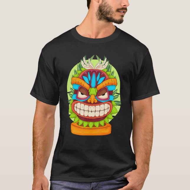 Polynesian Totem Tiki Mask Luau Party Statue Hawai T-Shirt (Front)