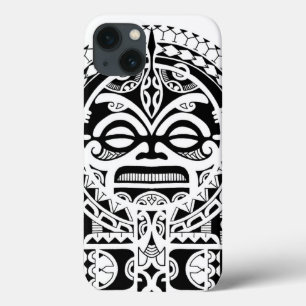 Polynesian tribal tattoo design with tiki mask iPhone 13 case