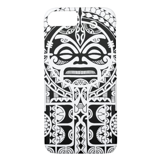 Polynesian tribal tattoo design with tiki mask Case-Mate iPhone case (Back)