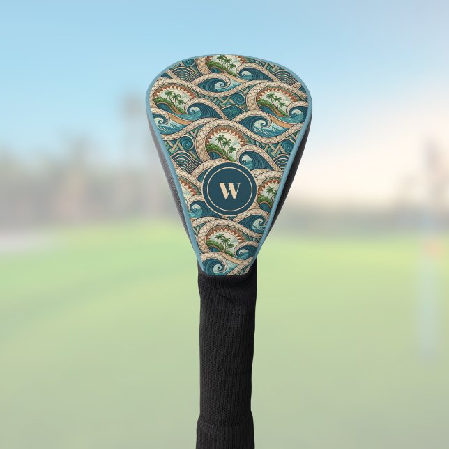 Polynesian Tropical Wave Palm Trees Pattern Name Golf Head Cover (Creator Uploaded)