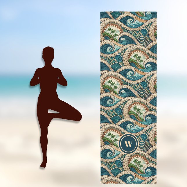 Polynesian Tropical Wave Palm Trees Pattern Name Yoga Mat (Creator Uploaded)