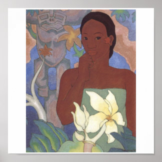 Polynesian Woman and Tiki by Arman Manookian, 1929 Poster