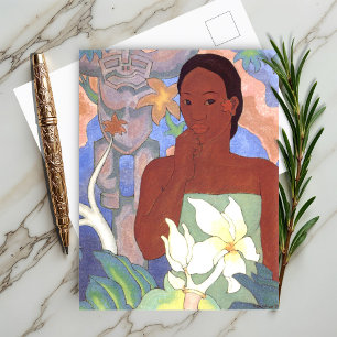 Polynesian Woman and Tiki Postcard