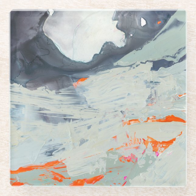 Polyphonic Sea - Beige Glass Coaster (Front)