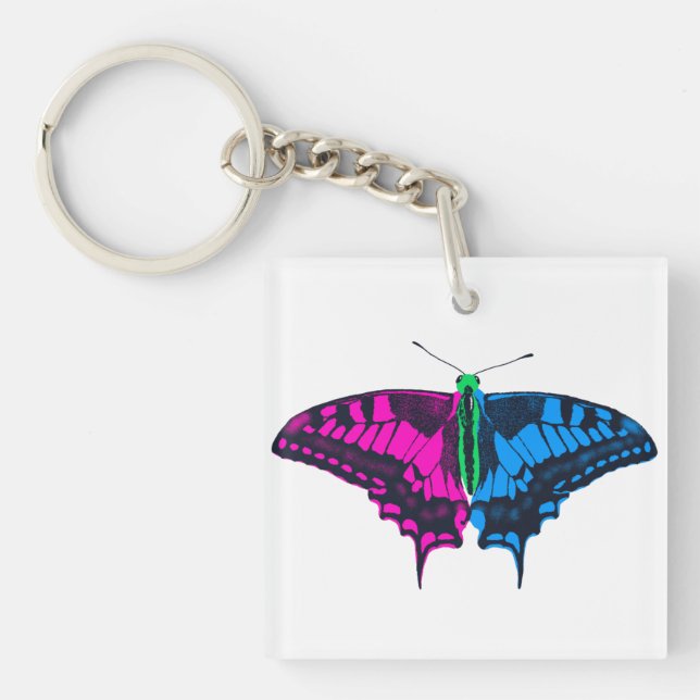 Polysexual Pride Flag Swallowtail Butterfly Key Ring (Front)