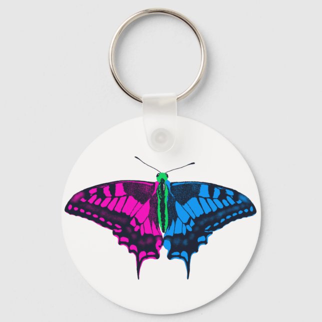 Polysexual Pride Flag Swallowtail Butterfly Key Ring (Front)