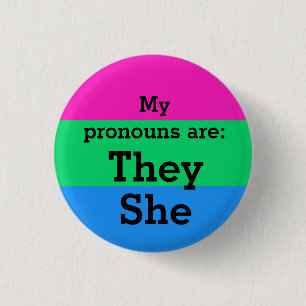 Polysexuality Flag with They/She Pronouns 3 Cm Round Badge