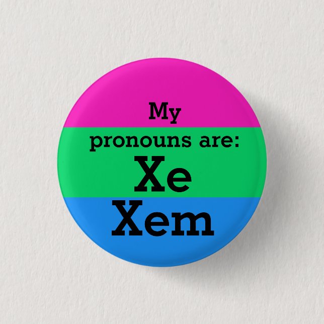 Polysexuality Flag with Xe/Xem Pronouns 3 Cm Round Badge (Front)