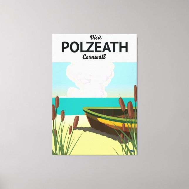 Polzeath, Cornwall Seaside travel poster  Canvas Print (Front)