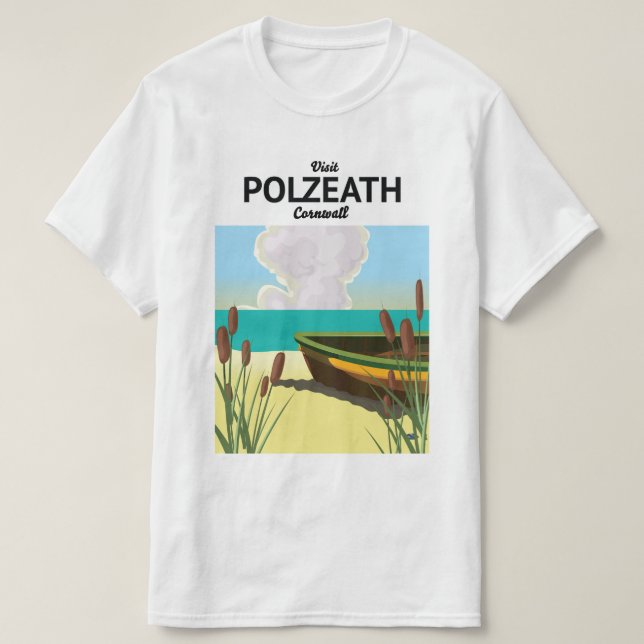 Polzeath, Cornwall Seaside travel poster  T-Shirt (Design Front)
