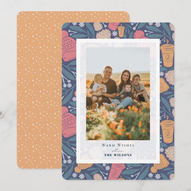 Pom Beanie Coffee Christmas Holiday Photo Card (Front/Back)