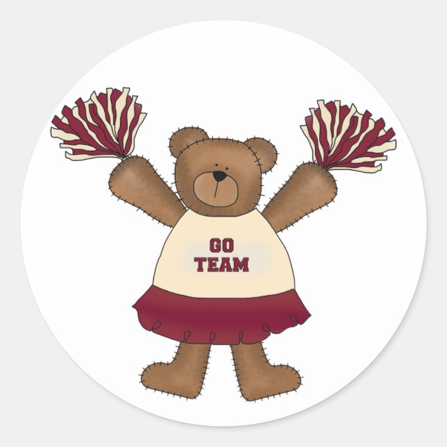 Pom Pom Cheerleader Bear Tshirts and Gifts Classic Round Sticker (Front)