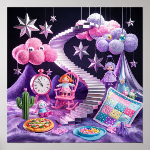 Pom Pom Clouds Dreamy Surreal Poster