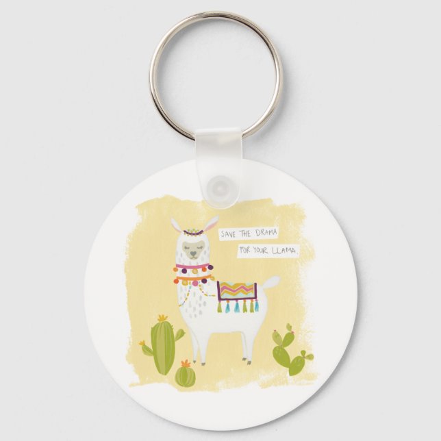 Pom Pom Llama Rama- Save the Drama for Your Llama Key Ring (Front)