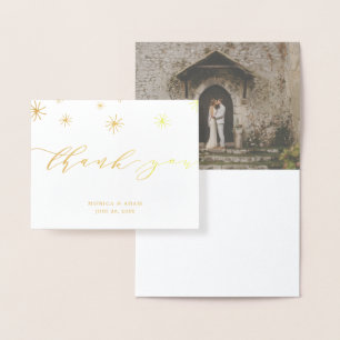 Pom Pom Modern Script Wedding Thank You Foil Card