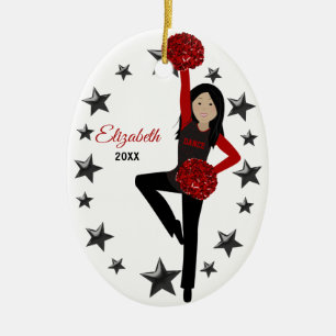 Pom Squad Black Hair Red & Black Ceramic Tree Decoration